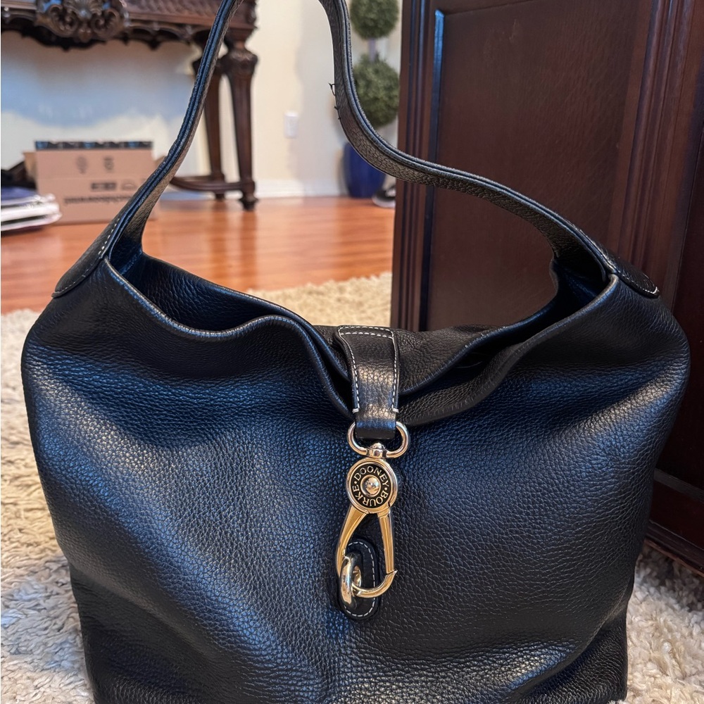 Dooney & Bourke Black Lucca Leather Logo Lock Hobo Bag